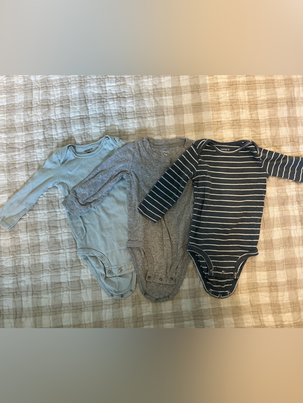 Carter's Long-Sleeve Baby Bodysuit Set - Navy Stripe, Gray, Light Blue Stripe